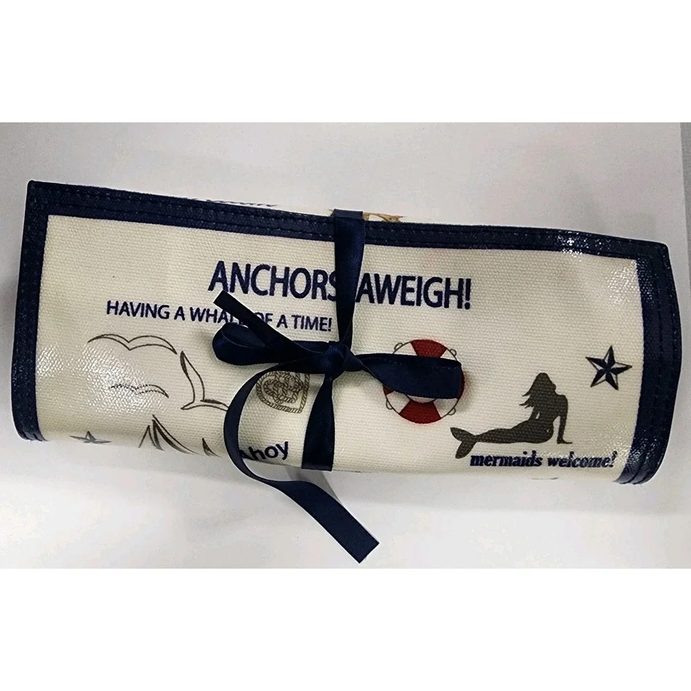 Brighton Nautical Travel Jewelry Roll Blue Velvet Lined Zippered Compartments